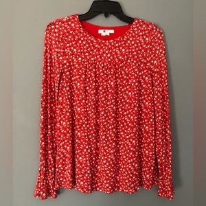 Boden Size 4 Long Sleeve Red Floral Print Shirt